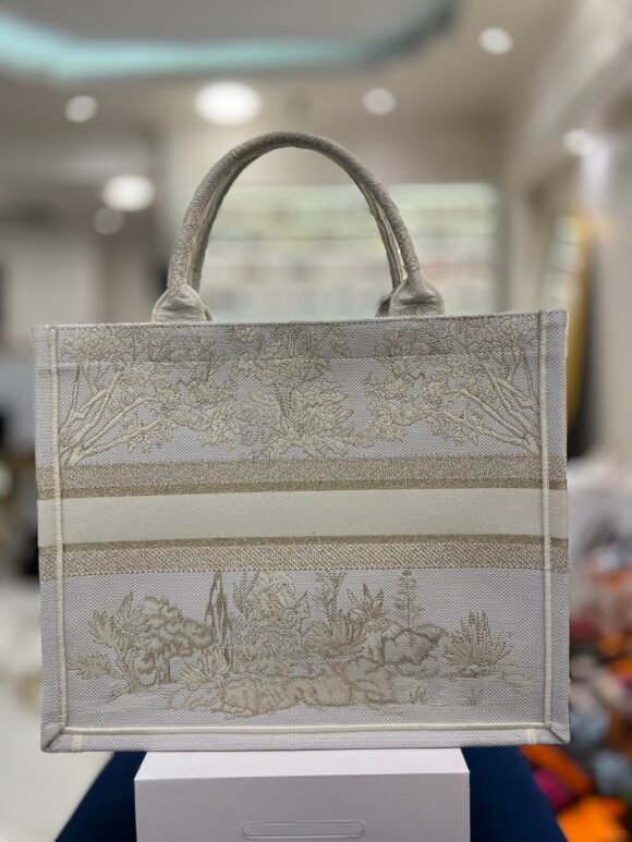 Christian Dior Book Tote – Beige Embroidered Canvas - Image 3