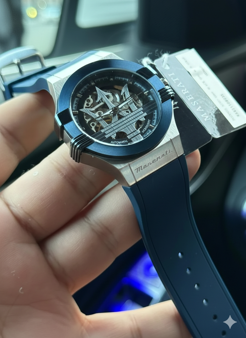 Maserati Men’s Automatic Skeleton Watch – Blue Dial & Rubber Strap - Image 2