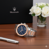Maserati Men’s Chronograph Watch – Blue Dial, Two-Tone Silver & Rose Gold Bracelet