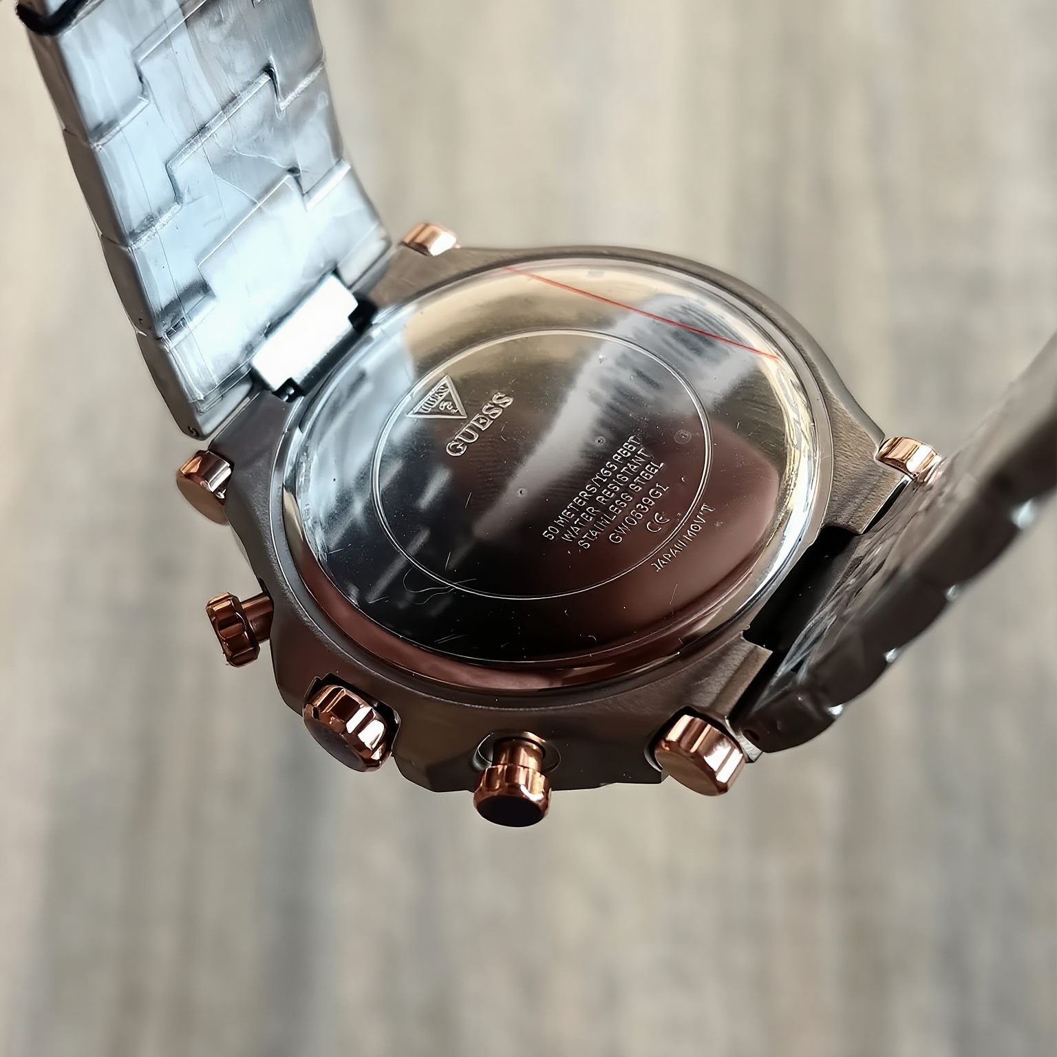 GUESS Two-Tone Hexagon Multi-Function Watch – Black Dial - Image 5