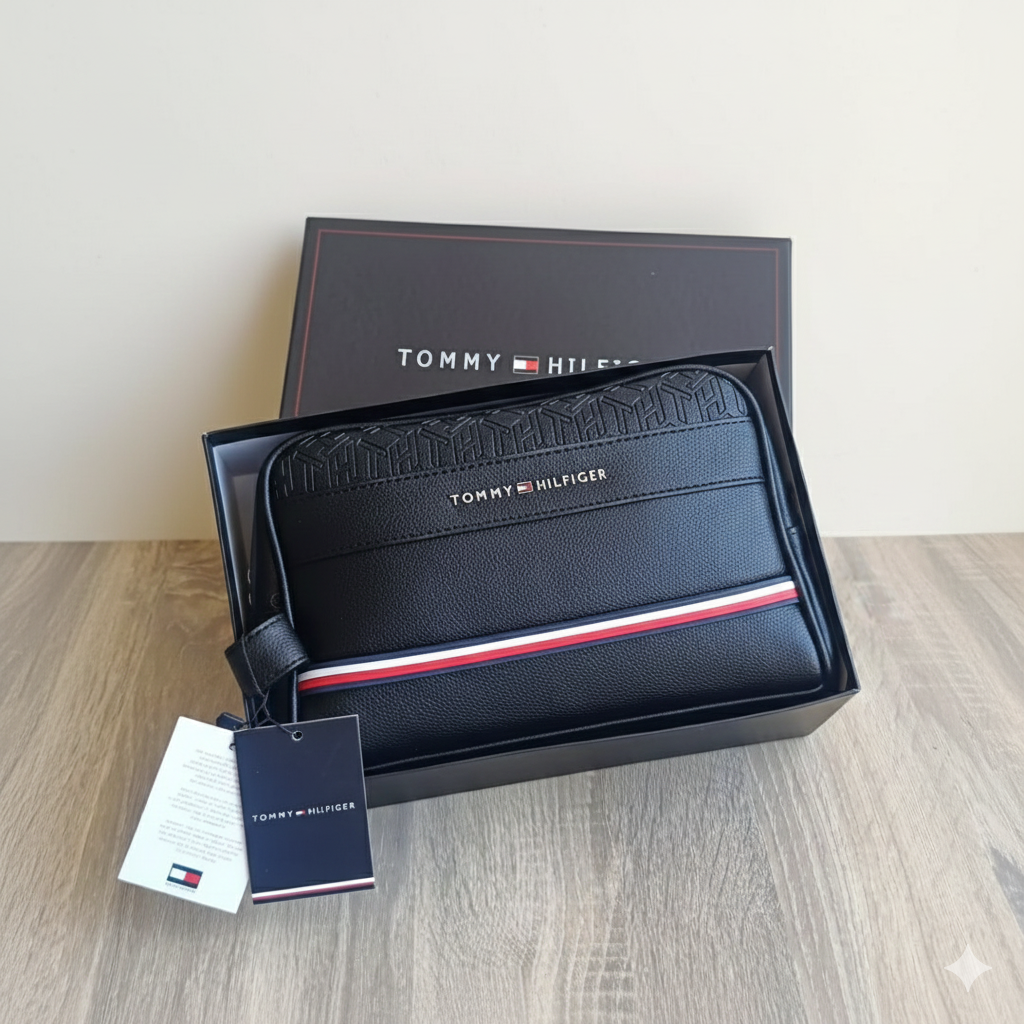 Tommy Hilfiger Black Leather Pouch – Signature Sophistication - Image 3