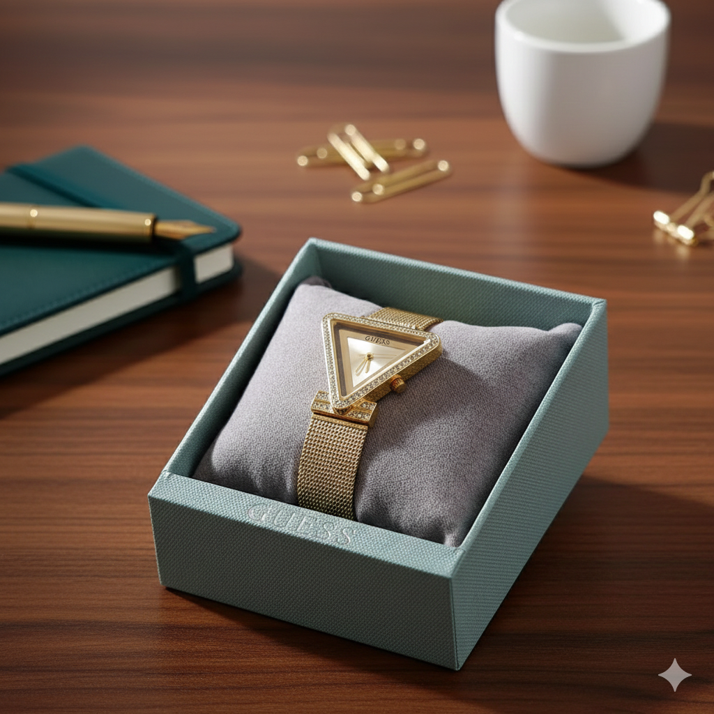 GUESS Triangular Gold Watch – Engineering Elegance, Signature of Boldness - Image 2