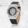 Maserati Men’s Automatic Skeleton Watch – Silver Case, Black Leather Strap