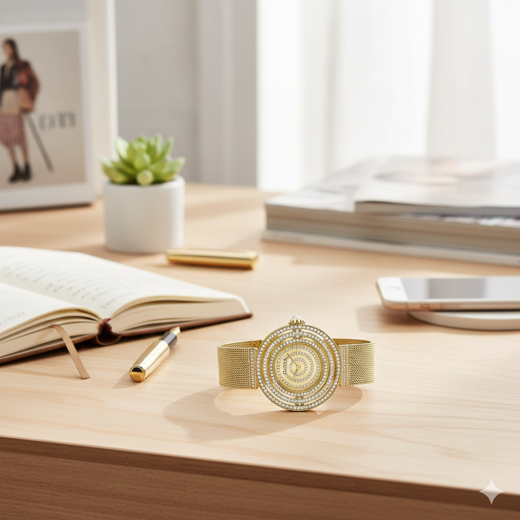 GUESS Crystal Gold Watch – A Sparkle That Speaks the Language of Elegance