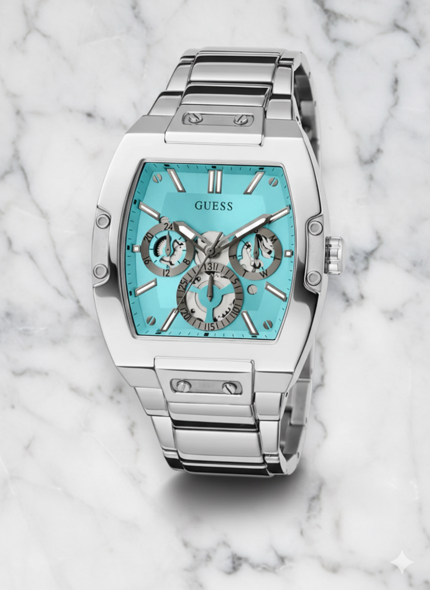 GUESS Turquoise Chronograph – Time Architecture in Bold Colors