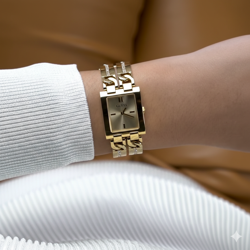GUESS Rectangular Gold Watch – Geometric Elegance, Irresistible Brilliance - Image 3