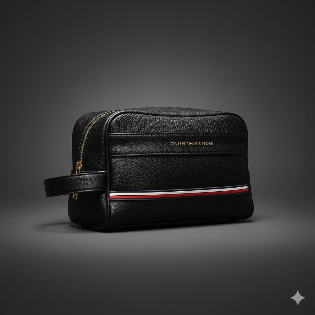 Tommy Hilfiger Black Leather Pouch – Signature Sophistication